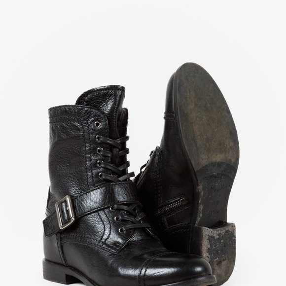 Prada Black Leather Ankle Laced Boot with Buckle - Picture 4 of 12